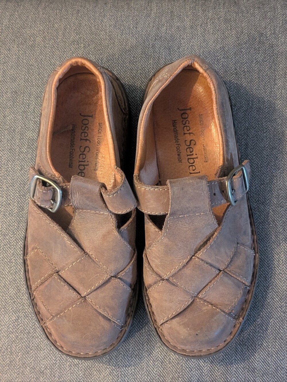 Josef Seibel Brown Leather Woven Buckle Casual Shoes